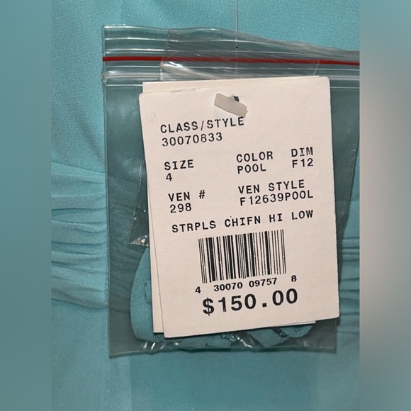 David’s Bridal Strapless Chiffon High Low Dress Size 4 Women’s Blue Beaded - Picture 11 of 13